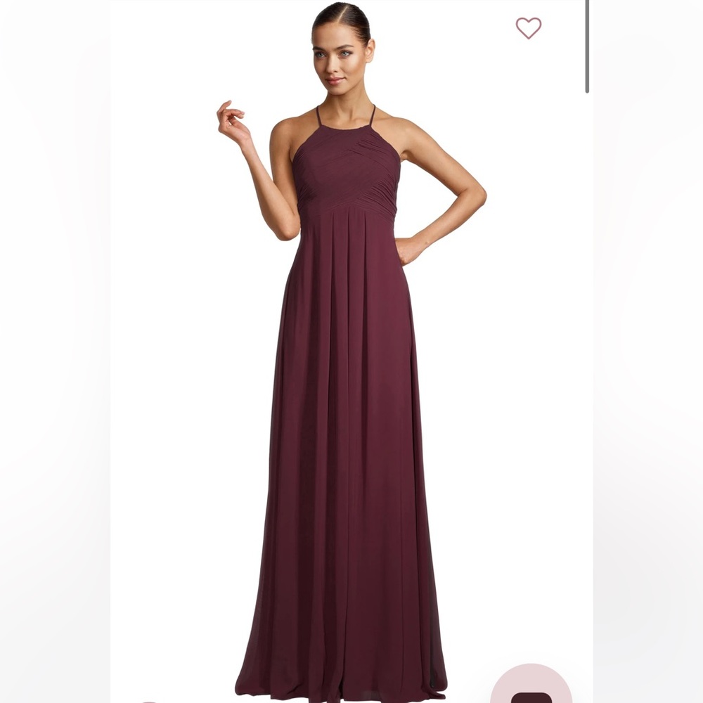 Levkoff burgundy Amanda chiffon halter bridesmaid dress